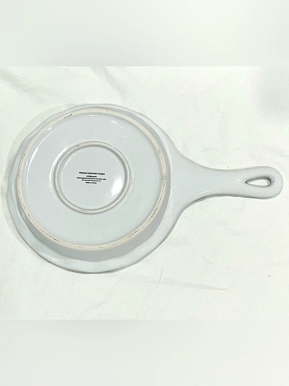 Modern Gourmet Foods White on White Ceramic 7” Handled Pie Dish Ruffled Edges